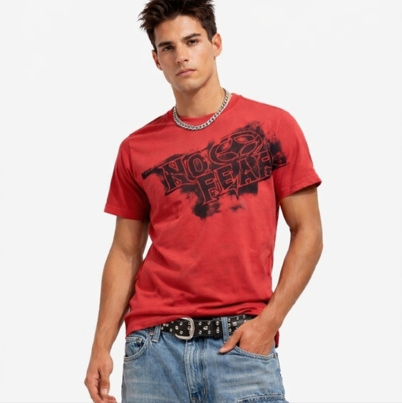 No Fear Other - Vintage 90's NO FEAR Red T-shirt 100% Cotton Men's Size M *couple Small Holes*